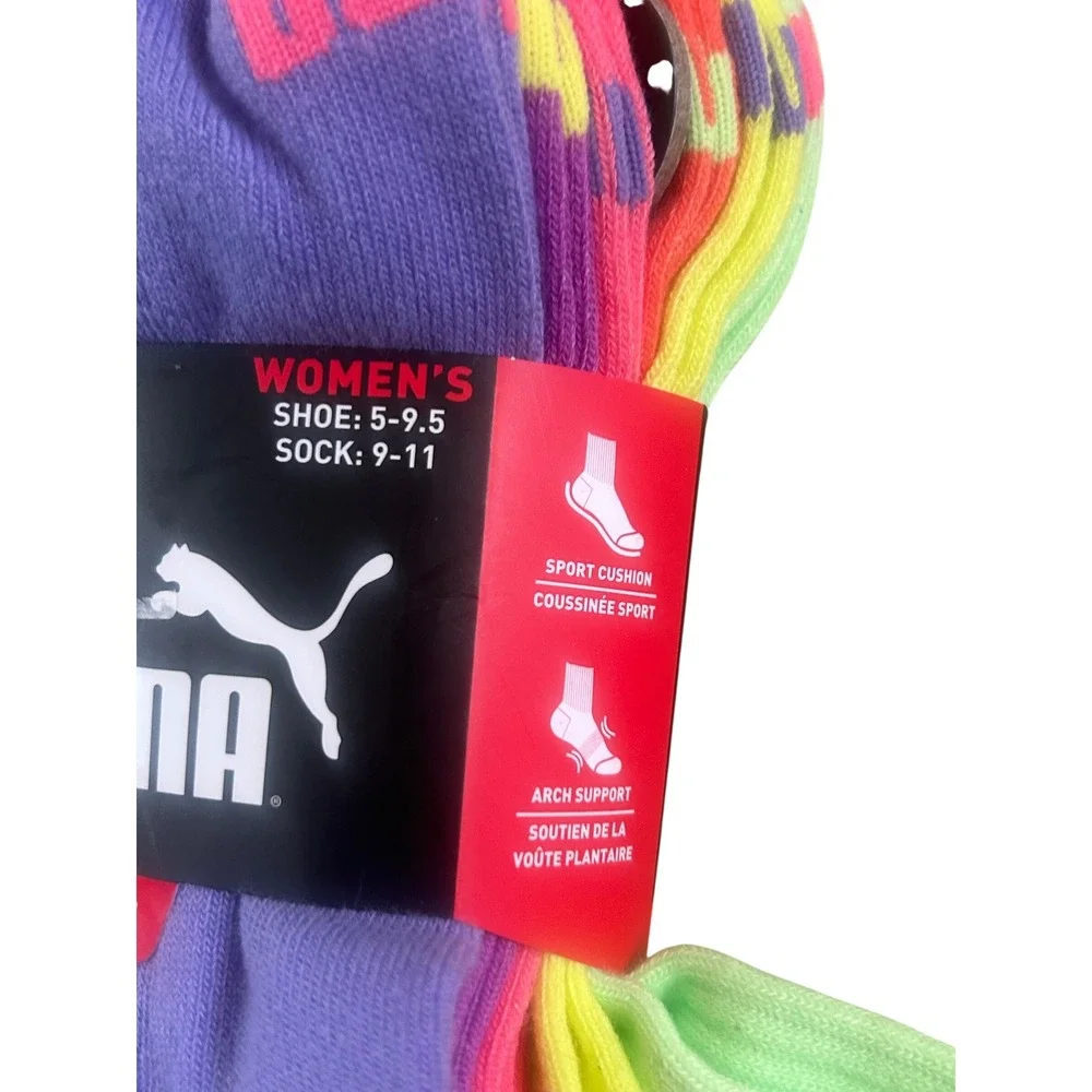 Puma Low Crew Socks Womens 9-11 Multicolor New 6 Pairs Sportstyle Arch Support